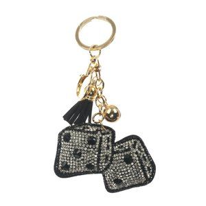 Black Dice Tassel Bling Faux Suede Stuffed Pillow Key Chain Handbag Charm